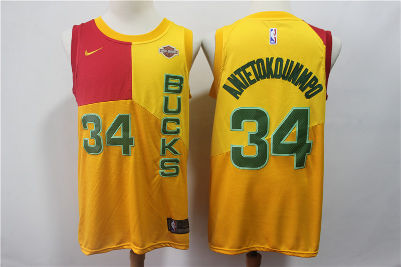 2019 Men Milwaukee Bucks #34 Antetokounmp yellow city edition Nike NBA Jerseys